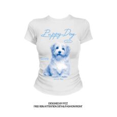 40支+92%棉+8%氨纶圆领短袖印花T恤女修身夏季新款甜辣紧身显瘦