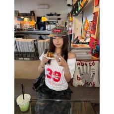 批发原版印花 220克40支1×1奥代尔 设计感露肩女辣妹修身T恤斜肩