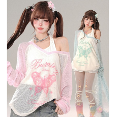 批发【原版面料】蝴蝶印花长袖<b class='q'>T</b><b class='q'>恤</b>轻薄款外穿宽松<b class='q'>v领</b>上衣防晒罩衫