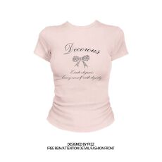 批发40支+92%棉+8%氨纶】圆领短袖印花<b class='q'>T</b><b class='q'>恤</b>女修身夏季新款甜辣<b class='q'>紧身</b>显瘦