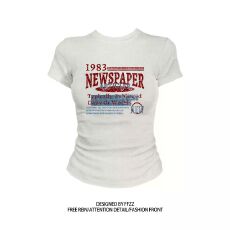 批发40支+92%棉+8%氨纶】圆领短袖印花<b class='q'>T</b><b class='q'>恤</b>女修身夏季新款甜辣<b class='q'>紧身</b>显瘦