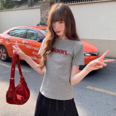 实价 纯棉-220克92%棉8%氨纶 正肩短袖T恤女印花