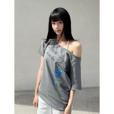 冰瓷棉32支原版纯棉拉架200克95棉5氨纶超爽滑斜露肩短袖T恤女