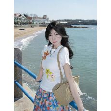 批发色多 修身款【40支220克92%棉+8%氨纶】高弹力正肩印花短袖<b class='q'>t</b>恤