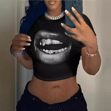 批发美式 辣妹风 欧美<b class='q'>街头</b>印花短款短袖T恤上衣