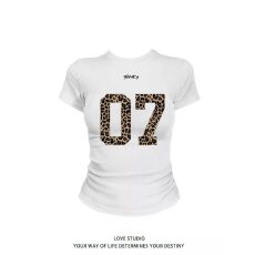 批发美式 豹纹甜酷印花<b class='q'>短袖</b>纯棉美式<b class='q'>T</b><b class='q'>恤</b> 夏季爆款辣妹风遮肉上衣女