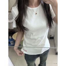 批发爆款 穿搭白色提花肌理感圆领短袖T恤女夏季<b class='q'>修身</b>显瘦内搭刺绣上衣