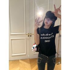 批发直播质量【40支220克95%棉+5%氨纶后包领 高弹力修身】字母印花