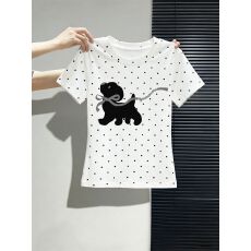 批发原版做法纯棉220克40支奥代尔食毛+手感修身收腰波点印花T恤<b class='q'>女</b>