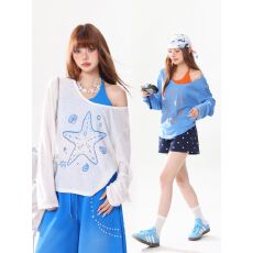 批发竹节罗纹 新款宽松慵懒风凉感罩衫背心两件套装