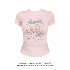 92棉小猫正肩短袖T恤女夏季新款甜辣妹修身显瘦短款上衣