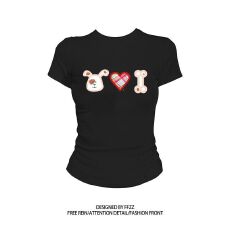 40支+92%棉+8%氨纶圆领短袖印花T恤女修身夏季新款甜辣紧身显瘦