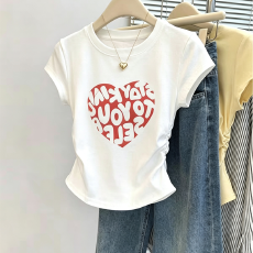 批发【95棉5氨纶】210克<b class='q'>纯棉</b>螺纹包肩包领t恤印花<b class='q'>打底衫</b>辣妹短款上衣