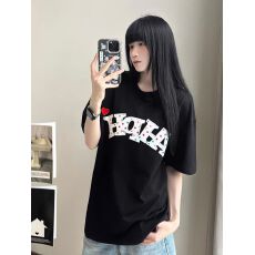 32支纯棉双纱240克原版刺绣有内贴布不扎身短袖T恤男女