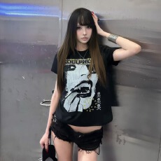 批发直播质量【230克1*1螺纹 92%棉8%氨纶 短袖正肩T恤】<b class='q'>欧美</b>人像