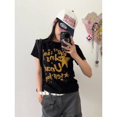 批发短款短袖<b class='q'>T</b><b class='q'>恤</b>女92%棉8%氨纶夏季修身显瘦印花圆领上衣