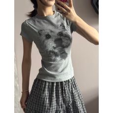 批发高品质220克40支奥代尔92%棉+8%氨纶】修身显瘦<b class='q'>短袖</b><b class='q'>t</b><b class='q'>恤</b><b class='q'>女</b>印花上衣