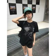 批发源头直播质量 21支220克精梳紧密100棉 后包领t恤】欧美人像印花