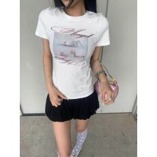 批发前后印花 原版纯棉220克40支食毛+手感有弹力修身收腰短袖t恤女
