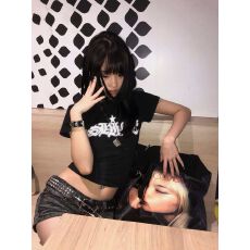 批发原版做法纯棉220克40支食毛+手感有弹力印花修身收腰短袖t恤女