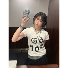 批发原版做法纯棉220克40支食毛+手感有弹力<b class='q'>印花</b>修身收腰短袖t恤女