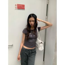 批发原版做法纯棉220克40支食毛+手感有弹力<b class='q'>印花</b>修身收腰短袖t恤女