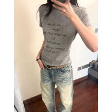 批发210克40支精梳92%棉+8%氨纶后包领】修身显瘦正肩短袖t恤女夏<b class='q'>印花</b>