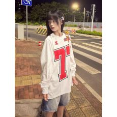 批发袖子螺纹长袖<b class='q'>T</b><b class='q'>恤</b>【21支<b class='q'>纯棉</b>220克棉后包领】新款圆领印花上衣