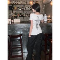 批发【260克人棉莫代尔】 v领十字架印花短袖t恤女修身正肩上衣