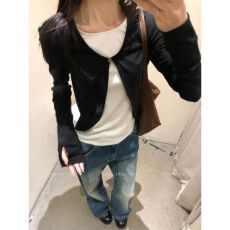 批发【随心裁】早秋新款黑白撞色韩系假两件长袖上衣女显瘦纯欲风
