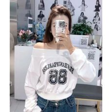 批发仿棉华棉复合牛奶丝310克 秋季美式复古印花款<b class='q'>一字肩</b>长袖卫衣女