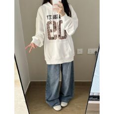 批发纯棉华棉复合薄款320克/加绒420克布面+手感印花宽松<b class='q'>连帽卫衣</b>女