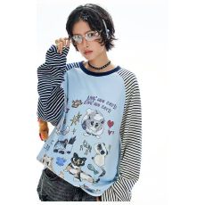 #原价 后包领广州原版色织条纹220克纯棉长袖T恤女