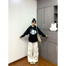 纯棉华棉复合薄款320克/加绒420克布面+手感印花宽松连帽卫衣女