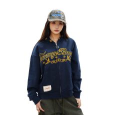 美式街头复古星星刺绣连帽卫衣男女秋季设计感短款开衫外套上衣