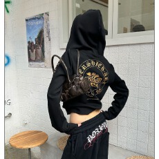 批发原版做工 印花+拉链内抽 纯棉华棉复合<b class='q'>卫衣</b>辣妹风宽松薄款显瘦
