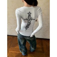 批发高品质【40支230克92%棉+8%氨纶后包领】正肩修身长袖后背印花