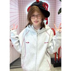 批发# 薄款 白金拉链+四针六线 后包领【纯棉华棉复合】卫衣女