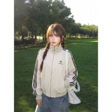 批发原版质量 原版荔枝纹PU皮 绣花 <b class='q'>皮衣</b>外套女秋季三条杠夹克