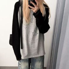 批发【直播质量 21支230克精梳紧密100棉 插肩袖拉条后包领】线条印花