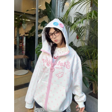 批发波点字母大拉链<b class='q'>卫衣</b>女秋季宽松慵懒风韩系学院风甜酷连帽<b class='q'>开衫</b>外套
