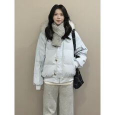 韩系棉服2026连帽毛领新款冬季加厚保暖棉衣宽松棉袄外套