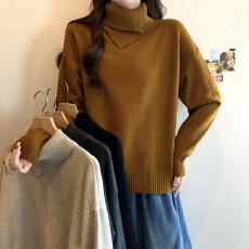 批发实拍大码~秋冬季新款<b class='q'>翻领</b>长袖针织衫毛衣宽松显瘦遮肚慵懒风上衣