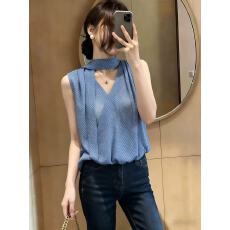 批发实拍大码~2026夏季新款V领波点无袖飘带衬衫宽松显瘦复古上衣女