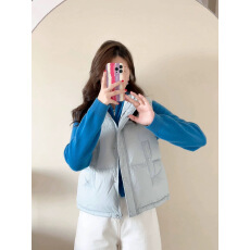 批发显白婴儿蓝~ <b class='q'>冬</b>季新款简约立领保暖蓬松叠穿羽绒马甲