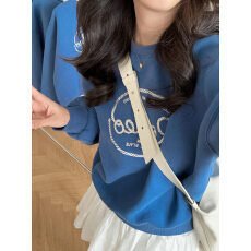 批发显白北欧蓝~cos风冬季加绒立体字母植绒刺绣宽松百搭<b class='q'>套头卫衣</b>