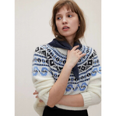 批发<b class='q'>明星</b>张俪董洁<b class='q'>同款</b>~冬季费尔岛宽松复古马海毛圆领套头毛衣