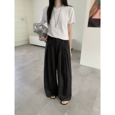 批发韩系夏季薄款莱赛尔高腰<b class='q'>宽松</b>显瘦垂感直筒<b class='q'>裤</b>（带腰绳）
