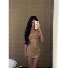 批发高级感烫钻挂脖连衣裙<b class='q'>性感</b>露背显瘦甜酷辣妹包臀<b class='q'>夜店</b>蹦迪约会短裙