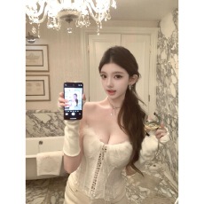 批发kubiliv【12/23日上新】重工蕾丝鱼骨收腰绑带抹胸